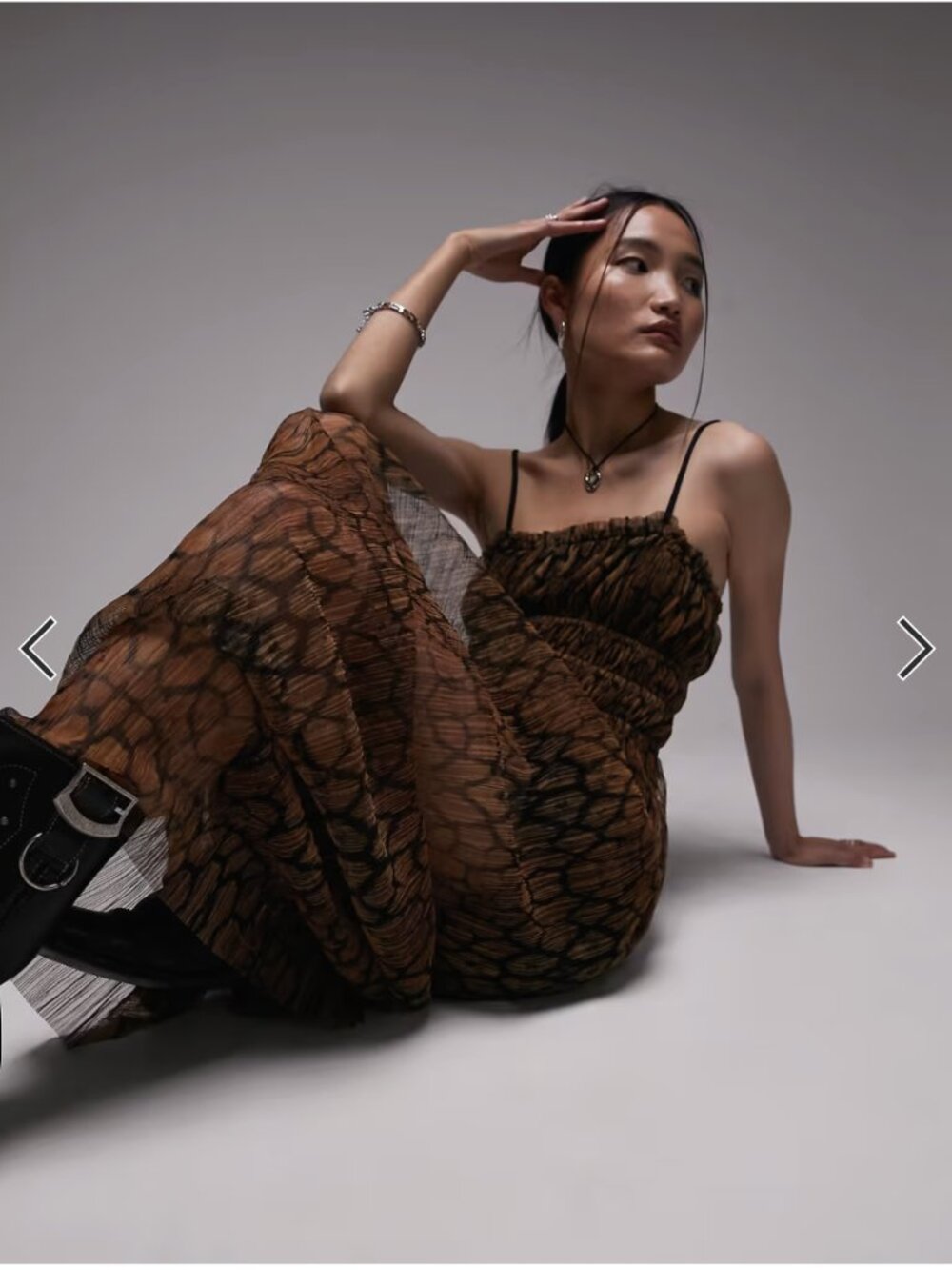Topshop Jersey Plisse Mesh Channel Maxi Slip Dress in Animal